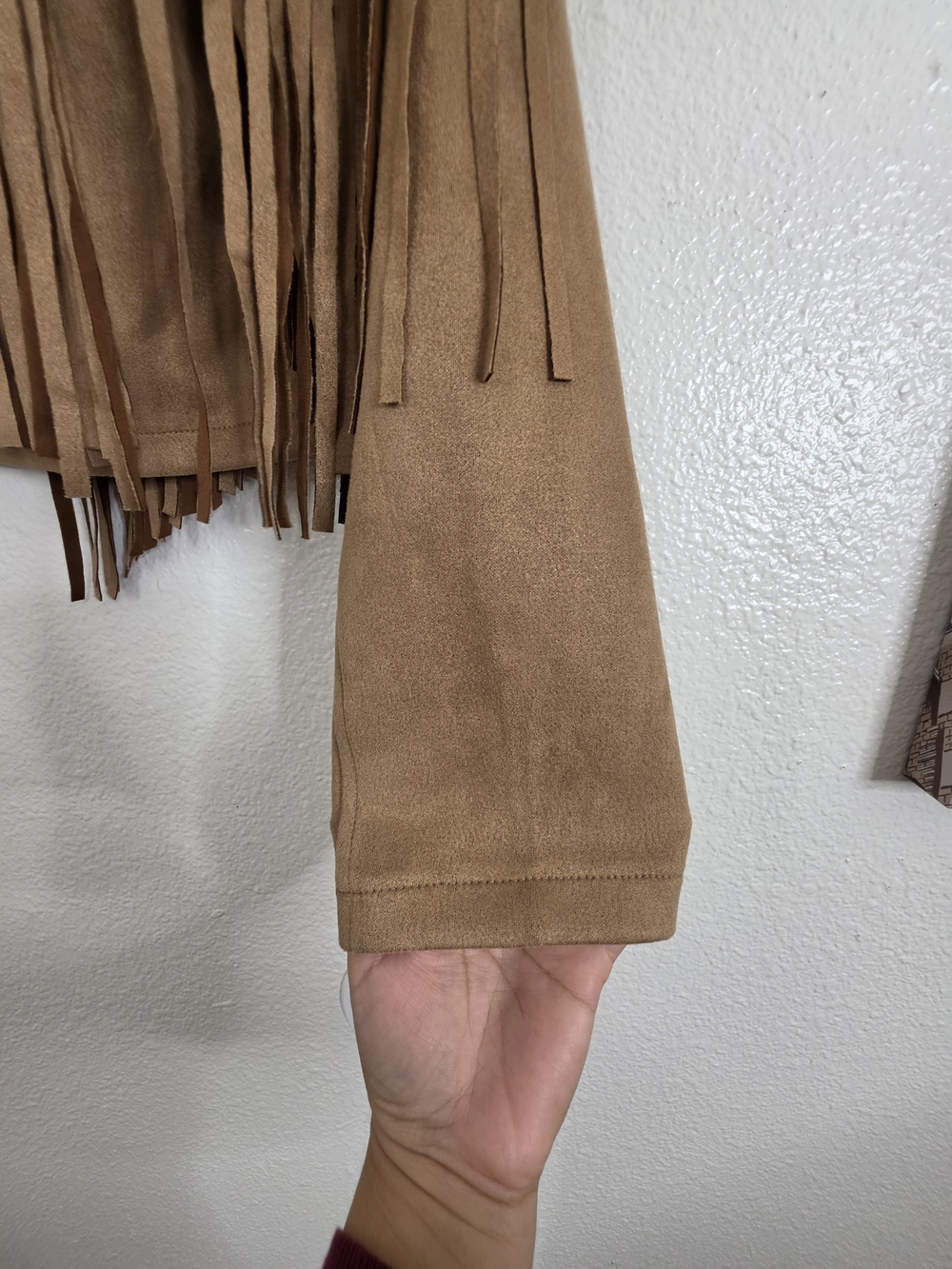 Womens Faux Suede Fringe Cropped Jacket Tan Brown Western Cowgirl Small - Picture 11 of 14